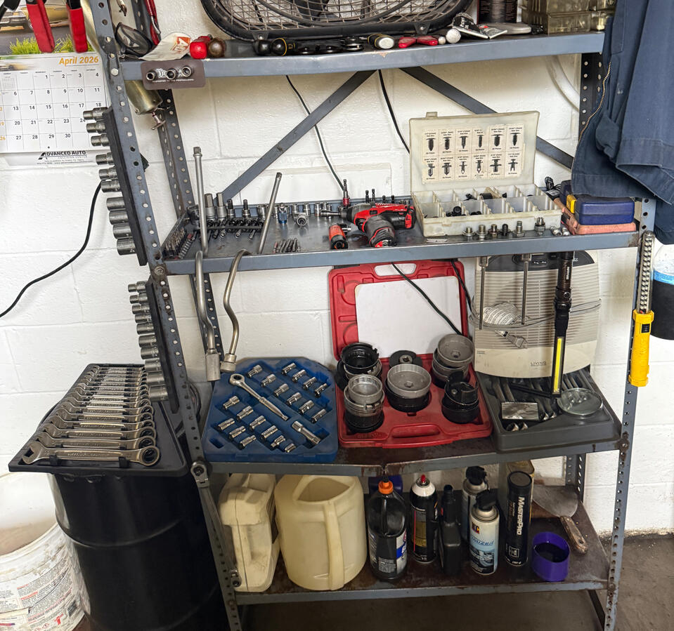 Untitled Organized automotive tools and parts inside J&A Lube in El Paso, TX.