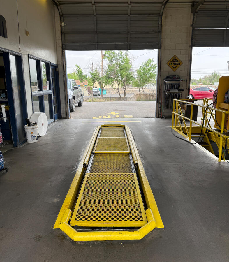 Auto service work area at J&A Lube in El Paso, TX.